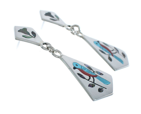 Multicolor Inlay Western Bluebird Genuine Sterling Silver Zuni Earrings NN20333